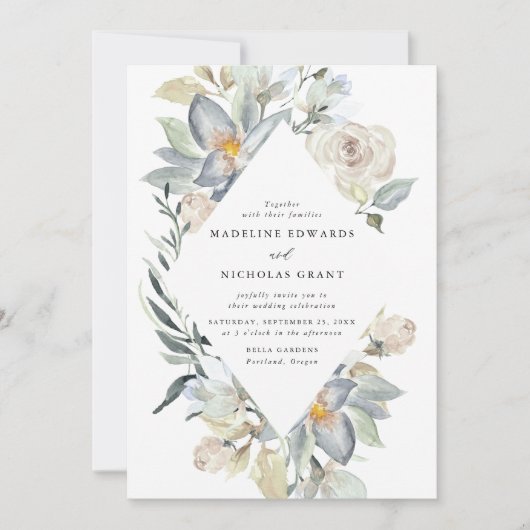 Romantische Waterverf Wit & Blauw Bloemen Bruiloft Kaart (Voorkant)