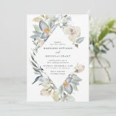 Romantische Waterverf Wit & Blauw Bloemen Bruiloft Kaart (Staand voorkant)