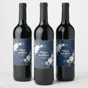 Romantische waterverf witte bloemen bruiloft aange wijn etiket