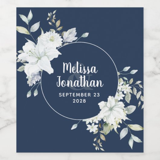 Romantische waterverf witte bloemen bruiloft aange wijn etiket (Enkel label)