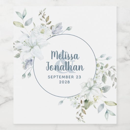 Romantische waterverf witte bloemen bruiloft aange wijn etiket (Enkel label)