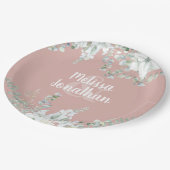 Romantische waterverf witte bloemen bruiloft papieren bordje (Gekanteld)