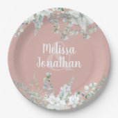 Romantische waterverf witte bloemen bruiloft papieren bordje (Voorkant)