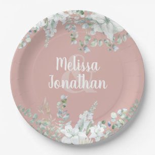 Romantische waterverf witte bloemen bruiloft papieren bordje