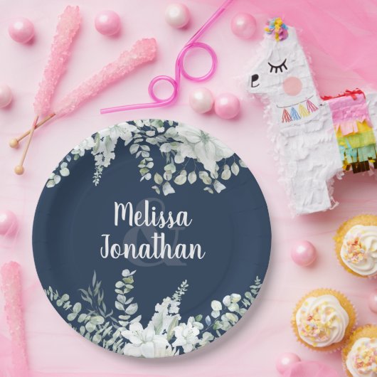 Romantische waterverf witte bloemen bruiloft papieren bordje (Feest)