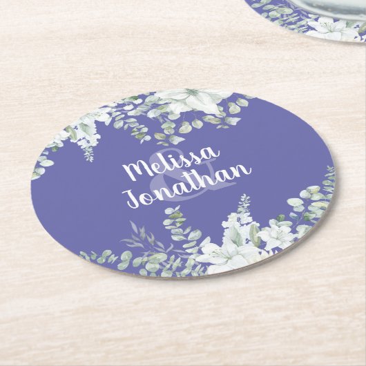 Romantische waterverf witte bloemen bruiloft ronde kartonnen onderzetter (Gebogen)