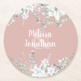 Romantische waterverf witte bloemen bruiloft ronde kartonnen onderzetter
