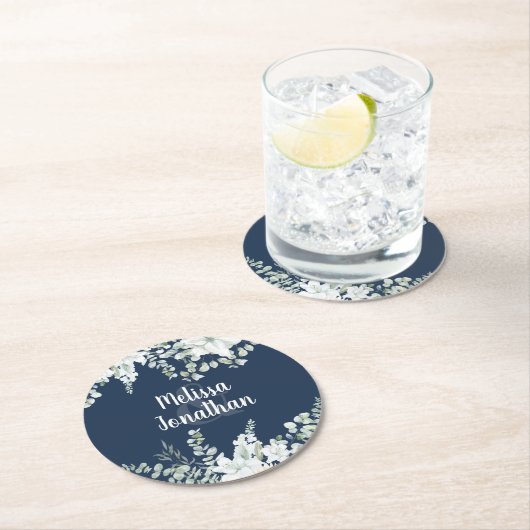 Romantische waterverf witte bloemen bruiloft ronde kartonnen onderzetter (Insitu)