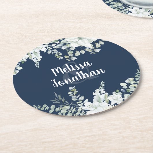 Romantische waterverf witte bloemen bruiloft ronde kartonnen onderzetter (Gebogen)