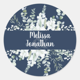 Romantische waterverf witte bloemen bruiloft ronde sticker