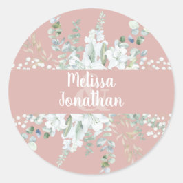 Romantische waterverf witte bloemen bruiloft ronde sticker