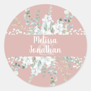 Romantische waterverf witte bloemen bruiloft ronde sticker