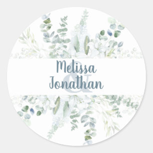 Romantische waterverf witte bloemen bruiloft ronde sticker