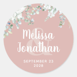 Romantische waterverf witte bloemen bruiloft ronde sticker