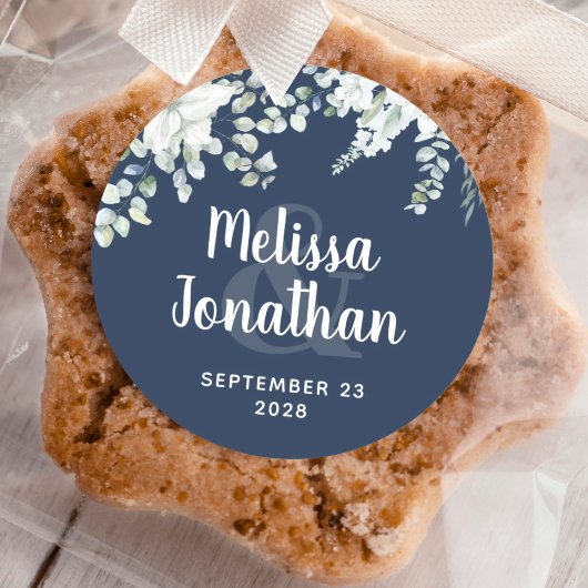 Romantische waterverf witte bloemen bruiloft ronde sticker