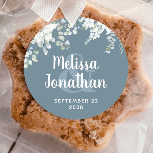 Romantische waterverf witte bloemen bruiloft ronde sticker