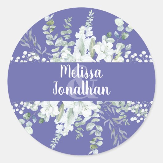 Romantische waterverf witte bloemen bruiloft ronde sticker (Voorkant)