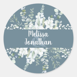 Romantische waterverf witte bloemen bruiloft ronde sticker