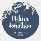 Romantische waterverf witte bloemen bruiloft ronde sticker (Voorkant)