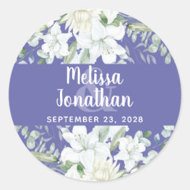 Romantische waterverf witte bloemen bruiloft ronde sticker