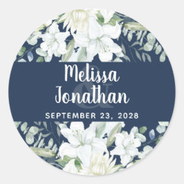 Romantische waterverf witte bloemen bruiloft ronde sticker