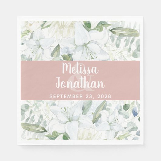 Romantische waterverf witte bloemen bruiloft servet (Voorkant)