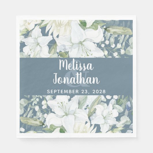 Romantische waterverf witte bloemen bruiloft servet (Voorkant)