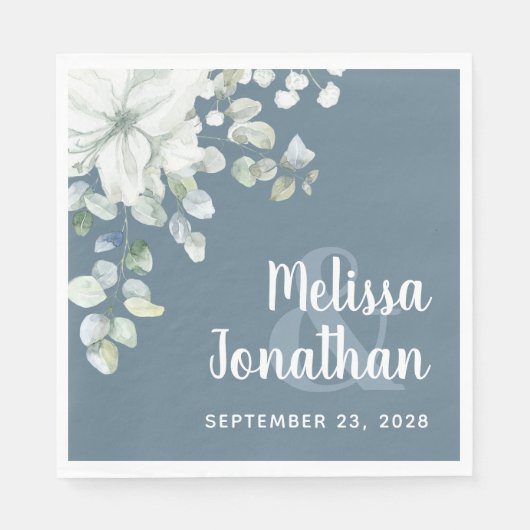 Romantische waterverf witte bloemen bruiloft servet (Voorkant)