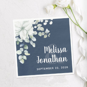 Romantische waterverf witte bloemen bruiloft servet