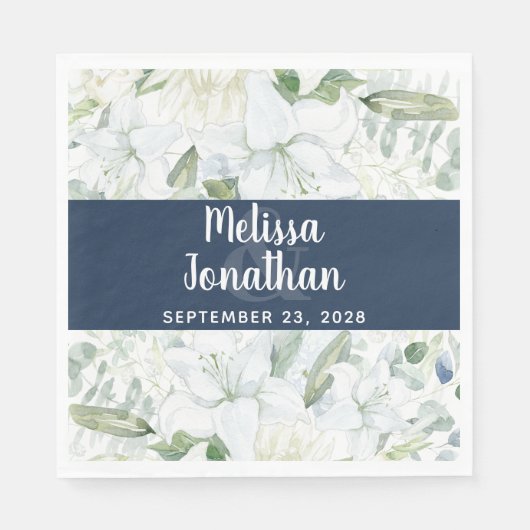 Romantische waterverf witte bloemen bruiloft servet (Voorkant)