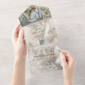 Romantische Waterverf Witte Rose QR Code All In One Uitnodiging (Afscheurbaar)