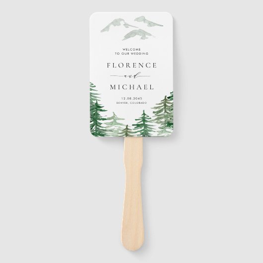 Romantische Waterverf Woodland bruiloft programma Handwaaier (Voorkant)