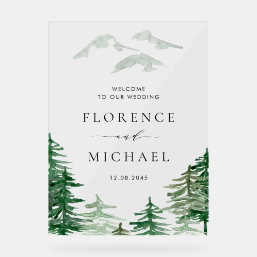 Romantische Waterverf Woodland bruiloft welkom Acryl Bord (Voorkant)