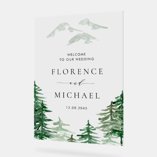 Romantische Waterverf Woodland bruiloft welkom Acryl Bord (Hoek)