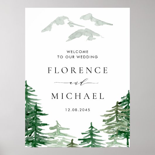 Romantische Waterverf Woodland bruiloft welkom Poster (Voorkant)