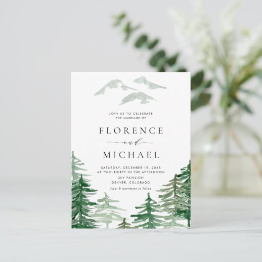 Romantische Waterverf Woodland QR Code Huwelijk Uitnodiging Briefkaart (Staand voorkant)