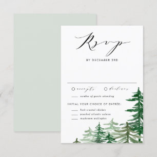 Romantische Waterverf Woodland Winterbruiloft RSVP Kaartje
