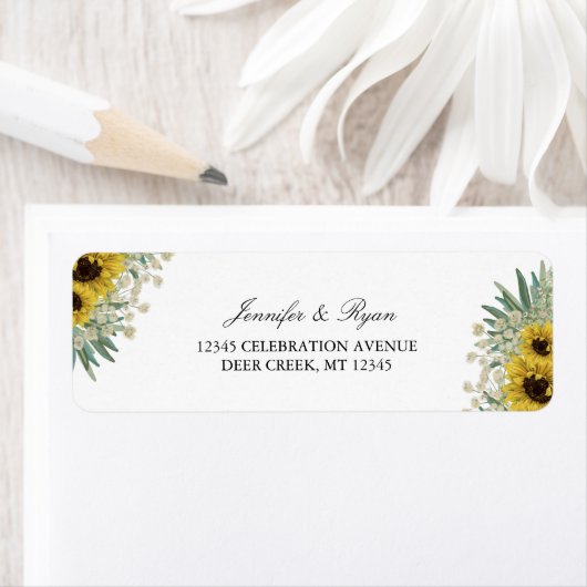 Romantische Waterverf zonnebloem Etiket (Insitu)