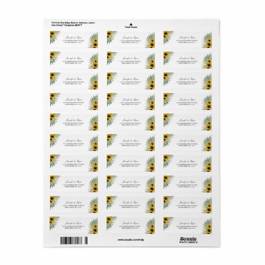 Romantische Waterverf zonnebloem Etiket (Full Sheet)