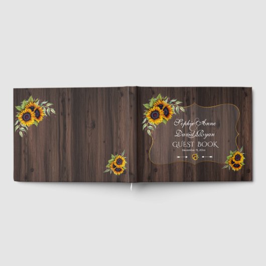 Romantische Waterverf Zonnebloemen Hout Weddenscha Gastenboek (Volledig)