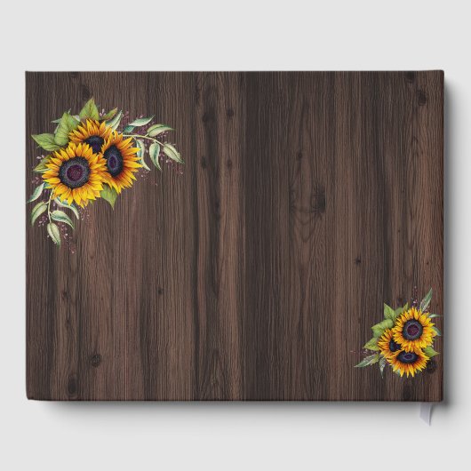 Romantische Waterverf Zonnebloemen Hout Weddenscha Gastenboek (Achterkant)