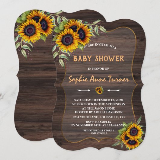 Romantische waterverf zonnebloemen houten baby sho kaart (Voorkant / Achterkant)