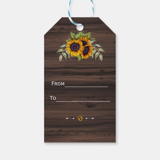 Romantische waterverf zonnebloemen houten bruiloft cadeaulabel (Achterkant)