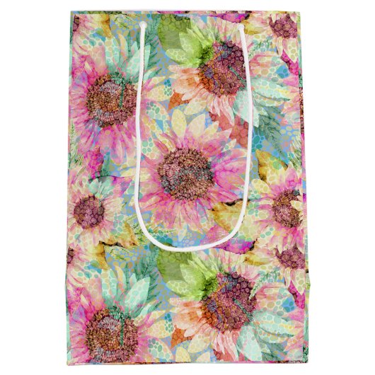 Romantische Waterverf Zonnebloemen Medium Cadeauzakje (Achterkant)