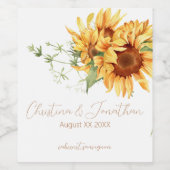 Romantische waterverf zonnebloemen wijn etiket (Enkel label)