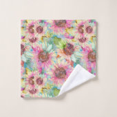 Romantische Waterverf Zonnebloempatroon Bad Handdoek (Wasdoekje)