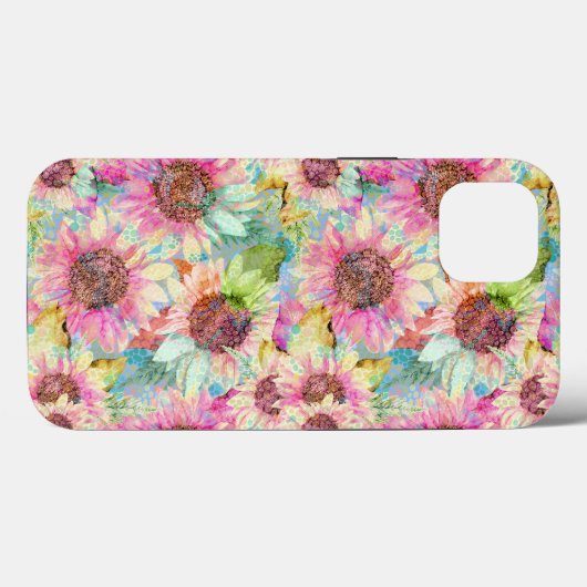 Romantische Waterverf Zonnebloempatroon Case-Mate iPhone Case (Achterkant (horizontaal))