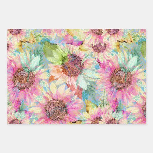 Romantische Waterverf Zonnebloempatroon Inpakpapier Vel (Voorkant 3)