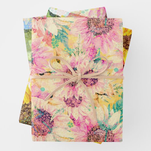 Romantische Waterverf Zonnebloempatroon Inpakpapier Vel (In situ)