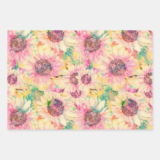 Romantische Waterverf Zonnebloempatroon Inpakpapier Vel (Voorkant)